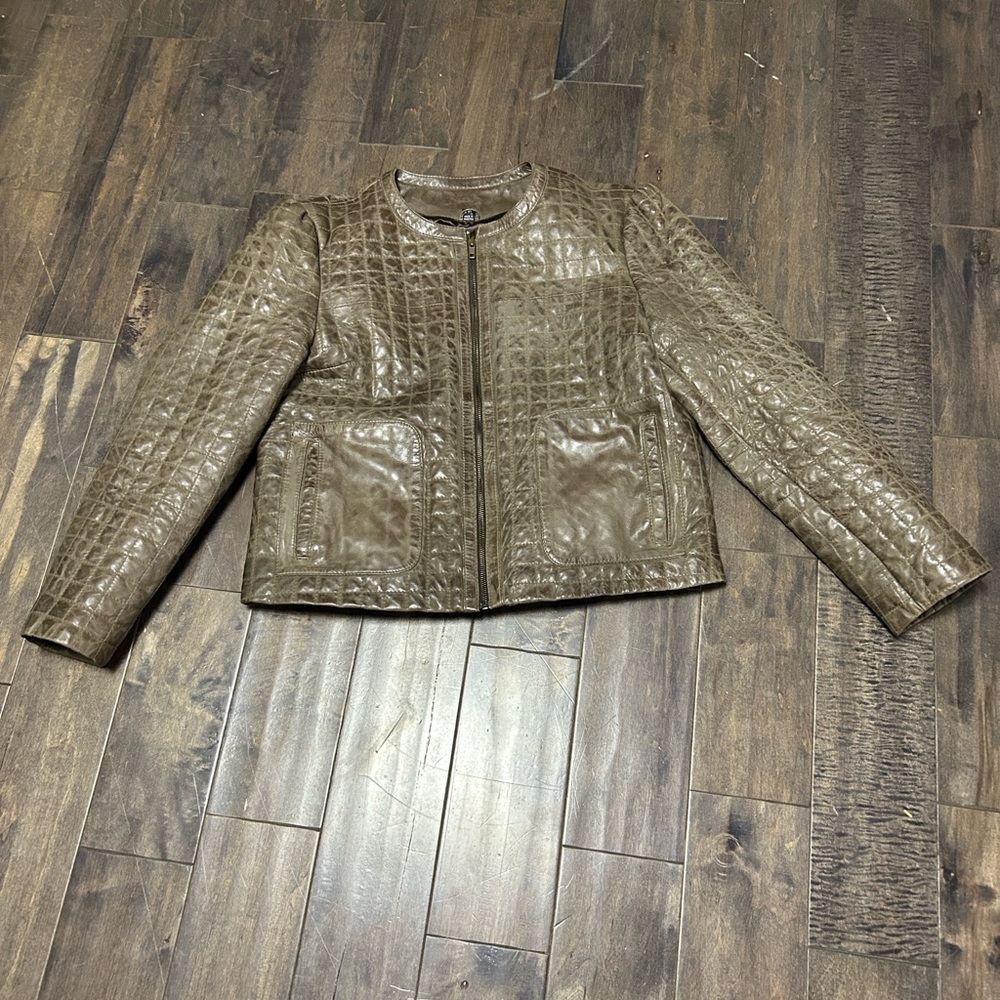 Quilted Leather Jacket - Olive Brown